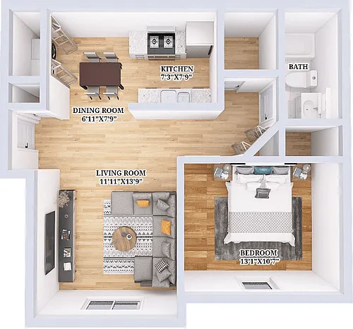 Floor plan The Foxfire 1 Bed 1 Bath