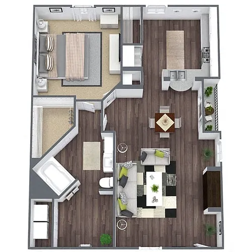 Floor plan A2: 1 Bed 1 Bath