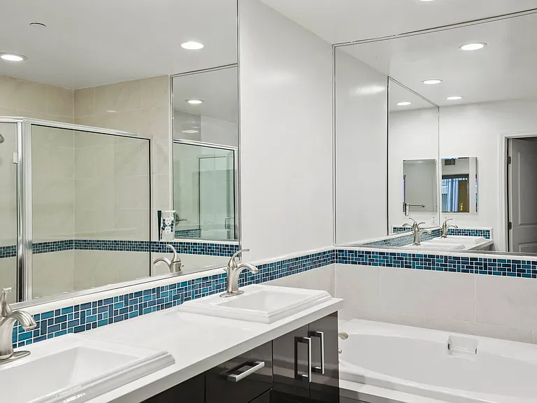 Bathroom with Large-Size Bathtub and Double-Sink Vanity