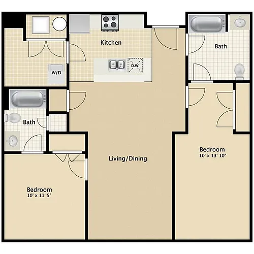 Floor plan South: 2 Bedroom Standard