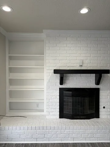 Close up view of fireplace.