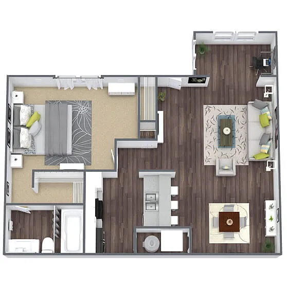 Floor plan A3: 1 Bed 1 Bath