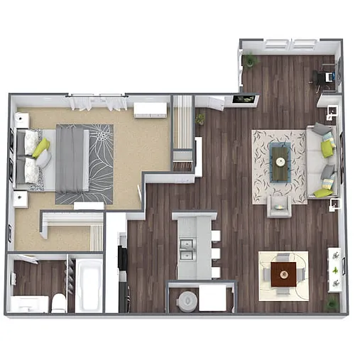 Floor plan A3: 1 Bed 1 Bath