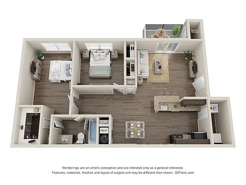 Floor plan Two Bed One Bath 911sqft