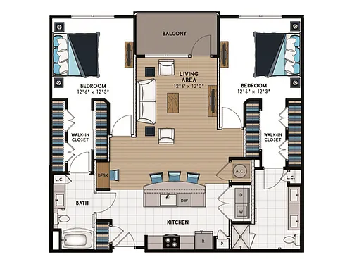 Floor plan 2 Bed, 2 Bath B (140% Income Restricted)