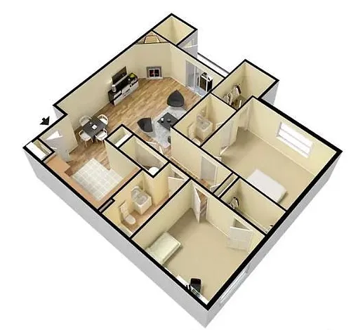 Floor plan B3 - 2 Bedroom - 2 Bathrooms