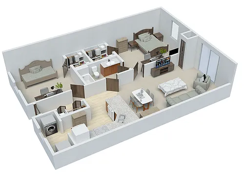 Floor plan 2 BD 1 BA Flat
