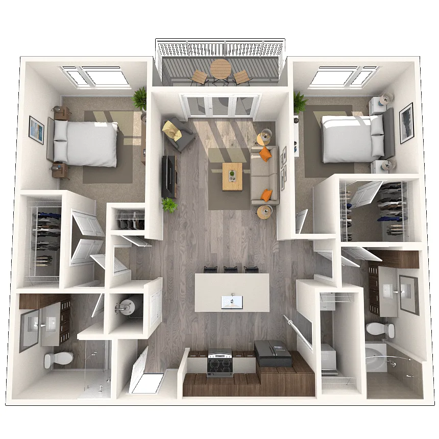 Floor plan Traditional B1 2x2-1077 SF