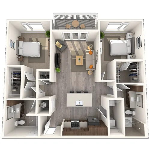 Floor plan Traditional B1 2x2-1077 SF
