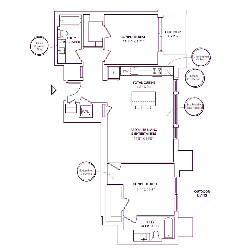 Floor plan 2 Bed - 2 Bath | B11