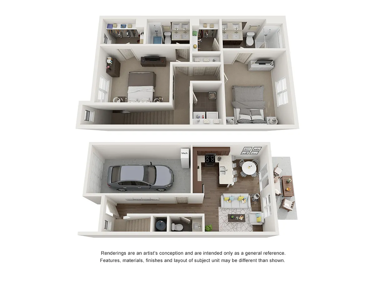 Floor plan 2 Bedroom 2 and a Half Bath Townhome