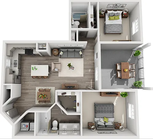 Floor plan 2 Bed/2 Bath with Oversized Terrace