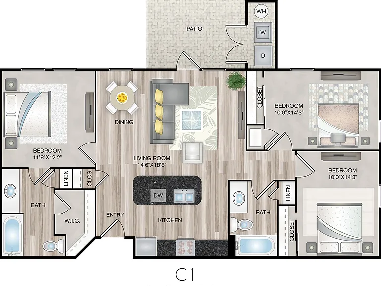 C1 - 3x2 floor plan Roots at Boerne