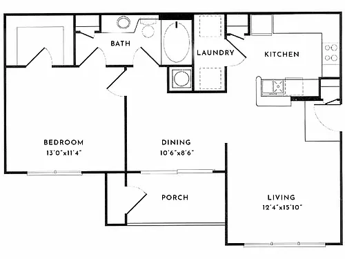 Floor plan 1BR 1BA (872sf)