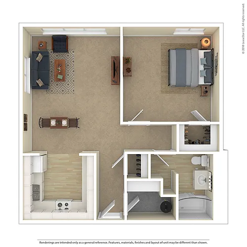 Floor plan 1 Bedroom Garden Style Apartments