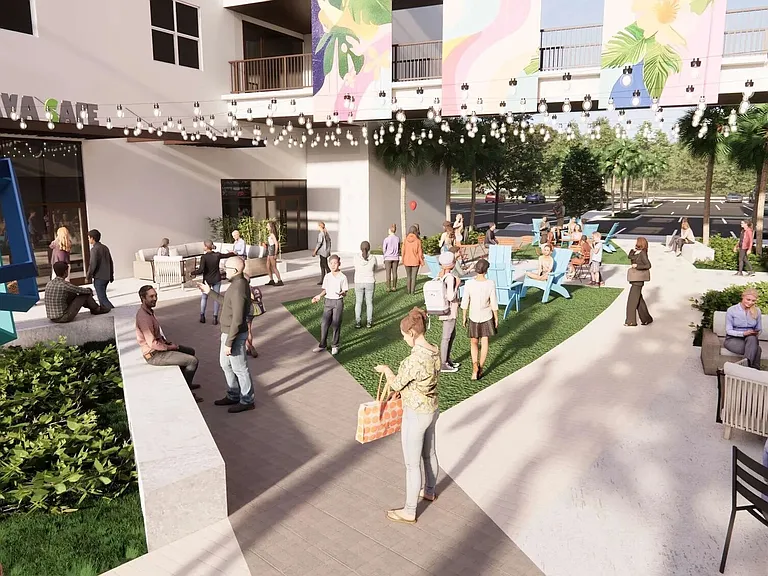 People in outdoor courtyard
