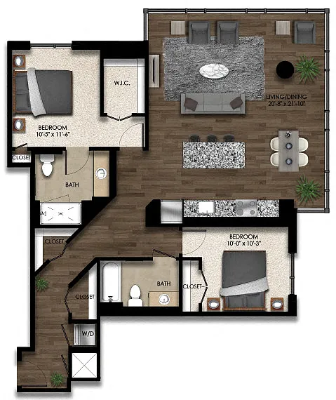 Floor plan 2 Bed/2 Bath-1E