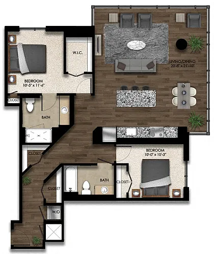 Floor plan 2 Bed/2 Bath-1E