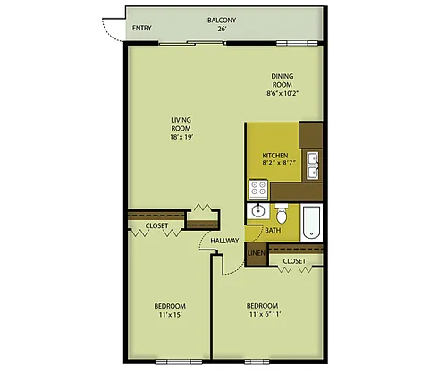Floor plan 2 Bed 1 Bath