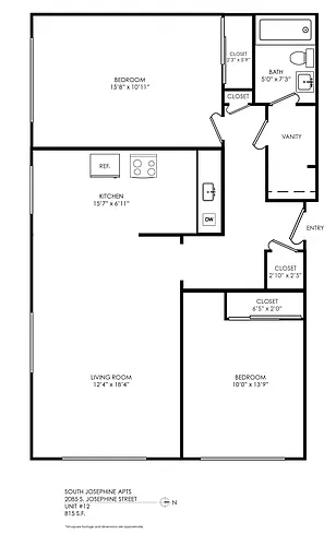 Floor plan Two Bedroom, One Bathroom
