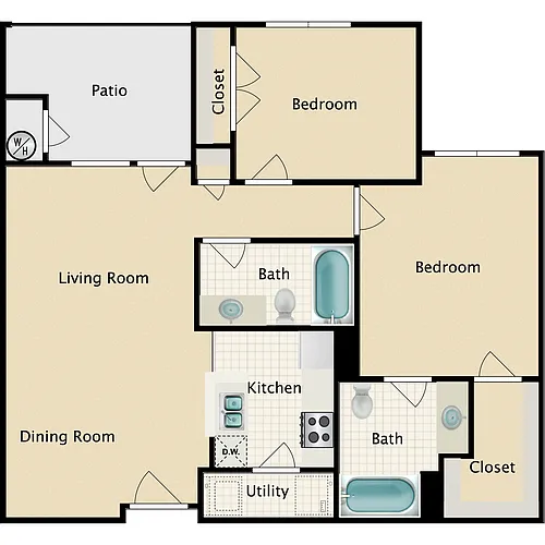 Floor plan 2 Bed 2 Bath 60%