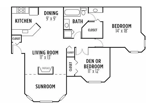 Floor plan 2 Bed 1 Bath Sun Platinum
