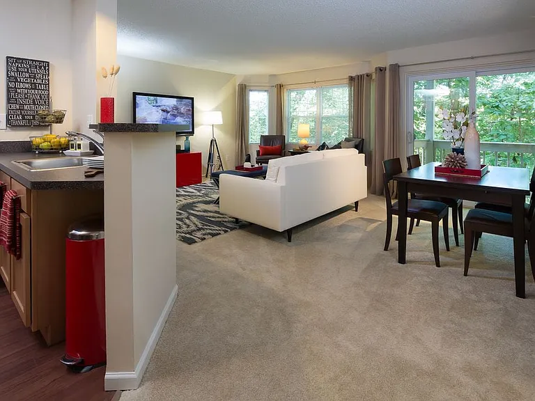 Classic Package living and dining room with carpet