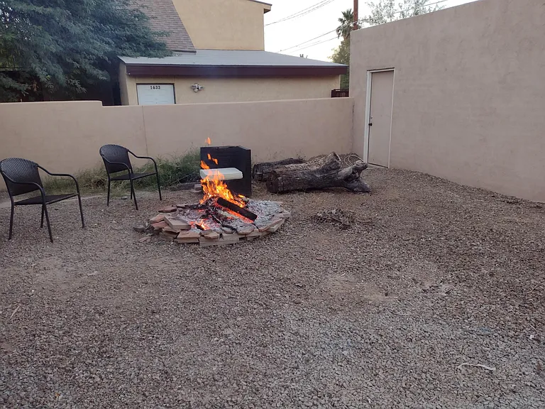 Backyard firepit blazing
