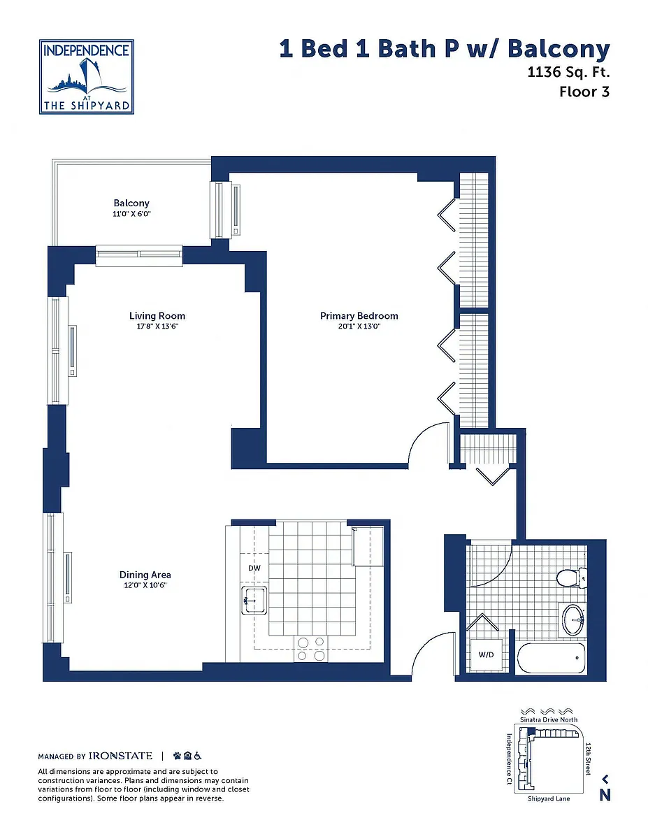 Floor plan 1 Bed 1 Bath P With Balcony