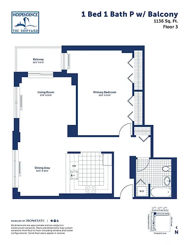 Floor plan 1 Bed 1 Bath P With Balcony