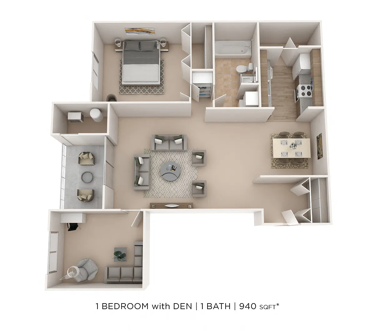 Floor plan One Bedroom w/ Den-940 sqft