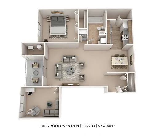 Floor plan One Bedroom w/ Den-940 sqft