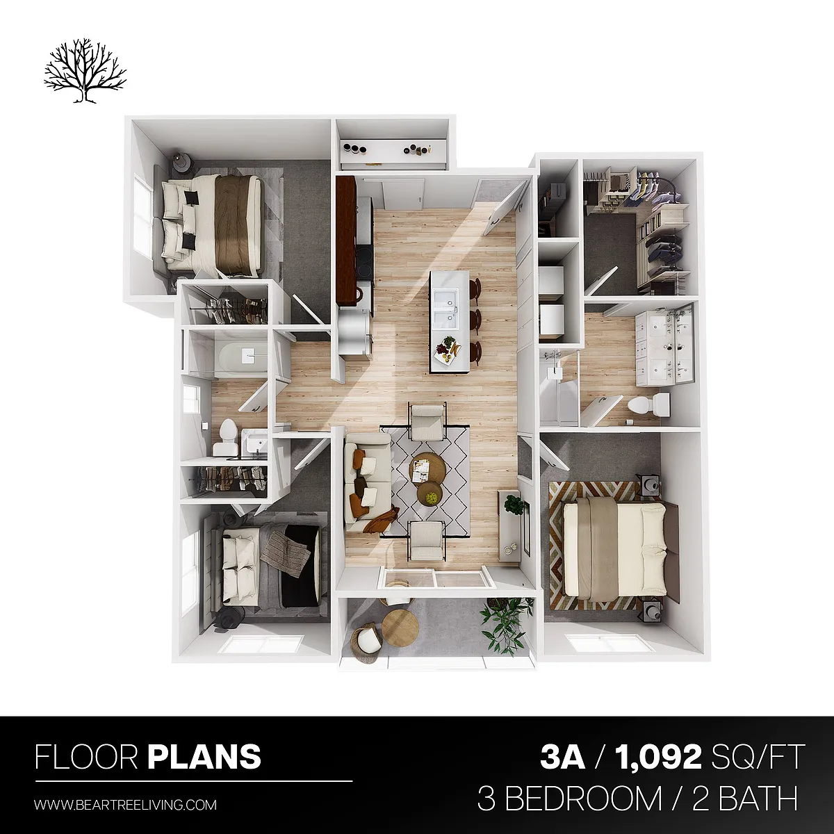 Floor plan 3 Bedroom 2 Bath