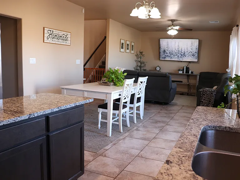 living room, dining room, kitchen