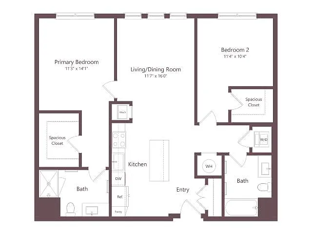 Floor plan B2 | 2 Bed | 2 Bath