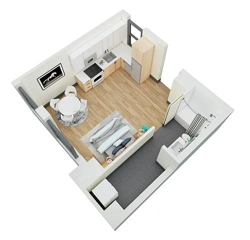 Floor plan Studio 1 Bath-J