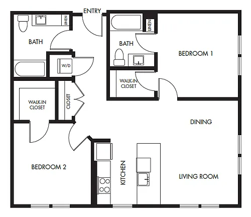 Floor plan 2 Bed 2 Bath Podium - 1044