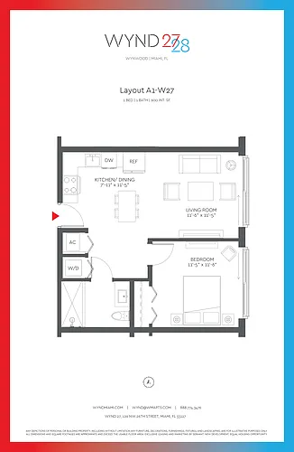Floor plan W27 - 1BR 1BA (600 SF)