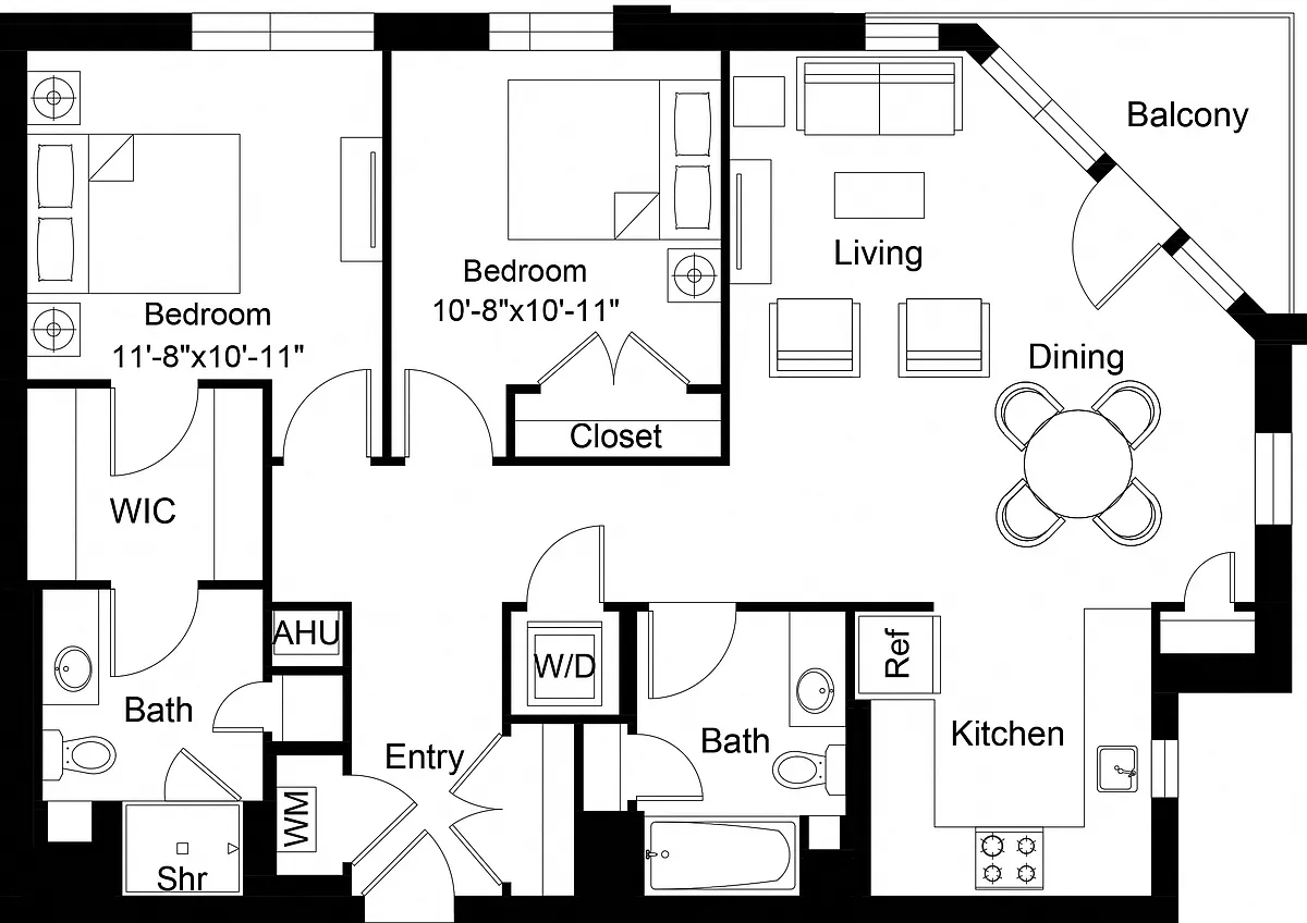 Floor plan 2 Bed/2 Bath-B16