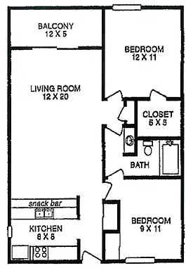 Floor plan 2 Bed 1 Bath