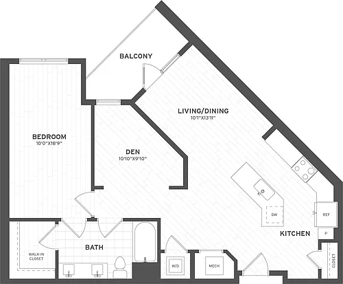 Floor plan 1 Bed/1 Bath Den-A6