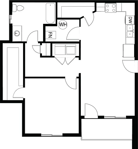 Floor plan 1-Bed 1-Bath Apartment