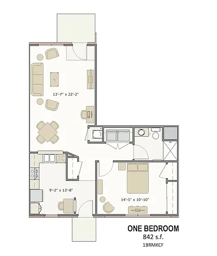 Floor plan 1 Bed/1Bath Front