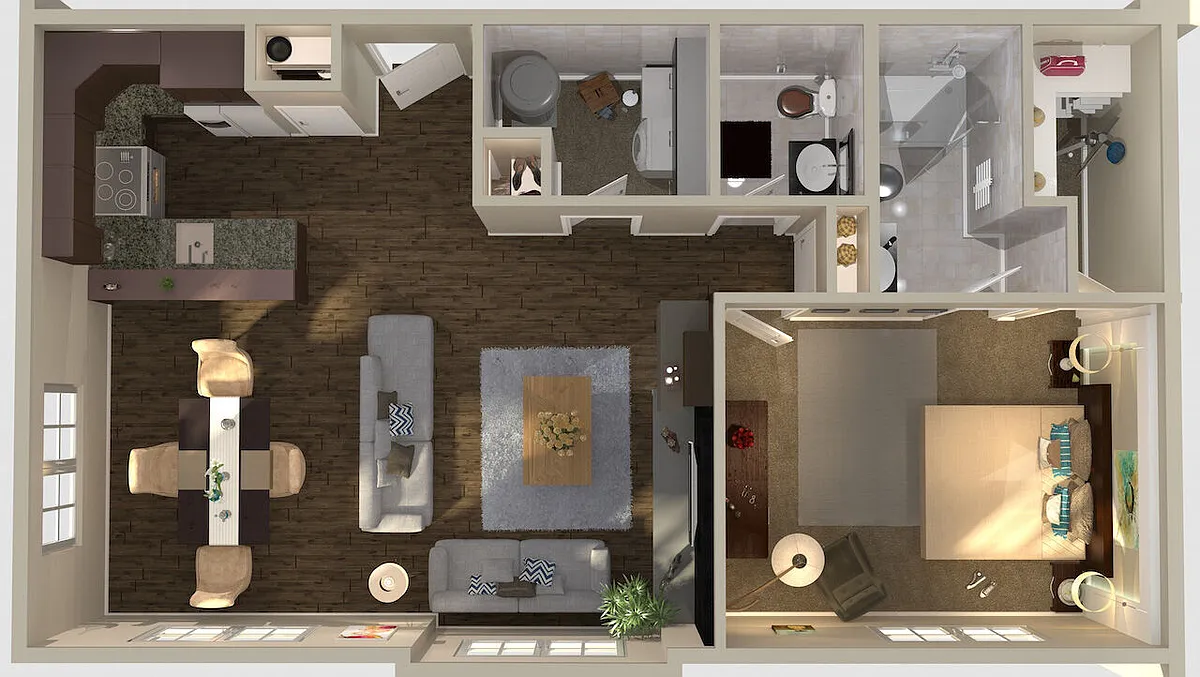 Floor plan Shoppes - 1 bed, 1.5 bath - 886 Square Feet