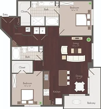Rose Floor Plan | Renovated | 2BD/2BA Rose Floor Plan | Renovated | 2BD/2BA