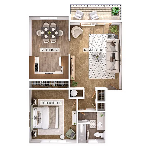 Floor plan 1 Bed, 1 Bath B