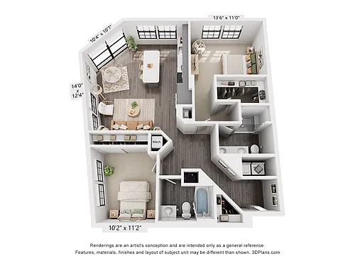 Floor plan 2-Bedroom 2-Bathroom | 1,150 sqft A