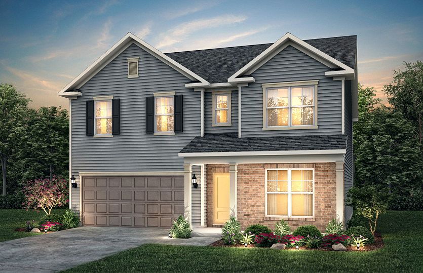 Hampton Exterior LC2M features hardie siding, brick, covered porch and 2 car garage