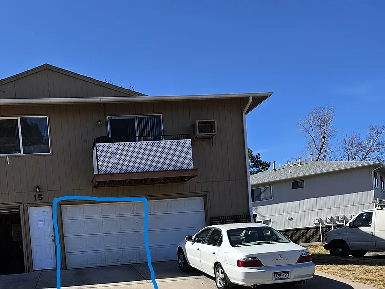 Garage space is in blue. It's a 4 car garage shared by 4 units, each has its own storage in front of your space