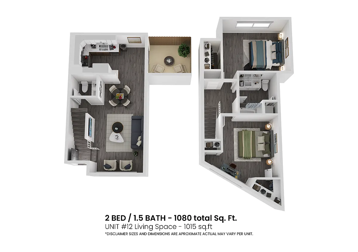 Floor plan 2-Bed 1 and half-bath